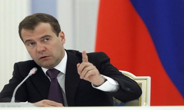 Russian President Dmitry Medvedev looks