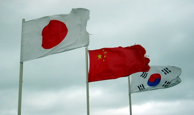 korea china japan flags