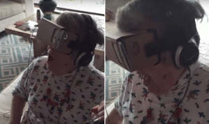 بالفيديو.. ردة فعل جدة تستخدم نظارات الواقع الافتراضي!