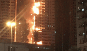بالصور والفيديو… حريق هائل في أحد أبراج الإمارات