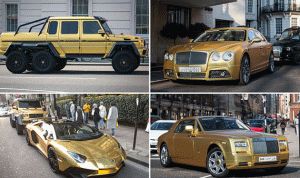 بالصور… سعودي يستعرض سياراته الذهبية في شوارع لندن!
