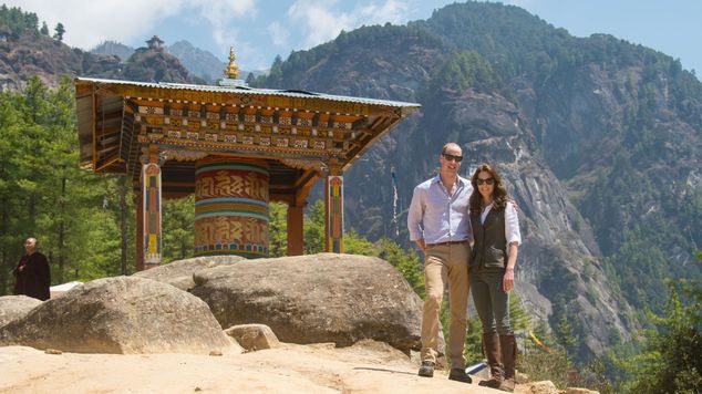 The Duke and Duchess of Cambridge during a trek to the Tiger's Nest Monastery, near Paro, Bhutan, during day six of the Royal tour to India and Bhutan.