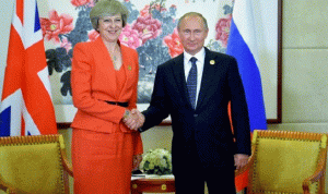 بوتين يبلغ ماي برغبة بلاده تحسين العلاقات مع بريطانيا