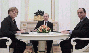 بوتين يبحث مع ميركل وهولاند الوضع في أوكرانيا وسوريا