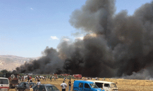 بالفيديو… حريق كبير في مخيم اللاجئين السوريين في قب الياس