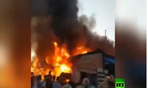 بالفيديو: حريق كبير في سوق الورود في طهران
