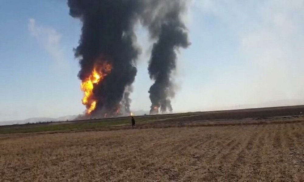 انفجار خط لمكثفات الغاز في مصفاة بإيران (فيديو)
