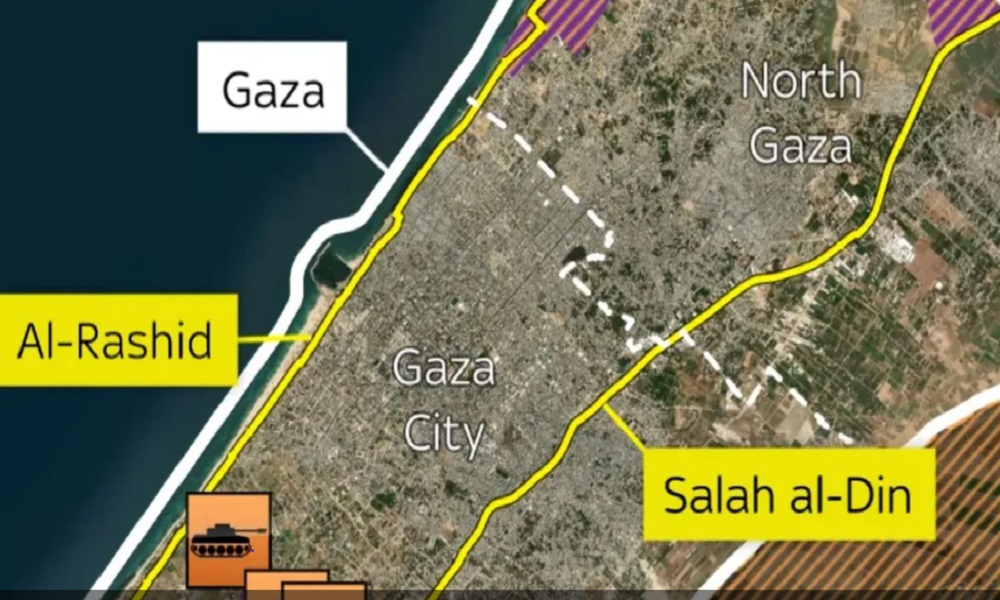 صور فضائية تظهر تقسيم إسرائيل لقطاع غزة إلى شطرين