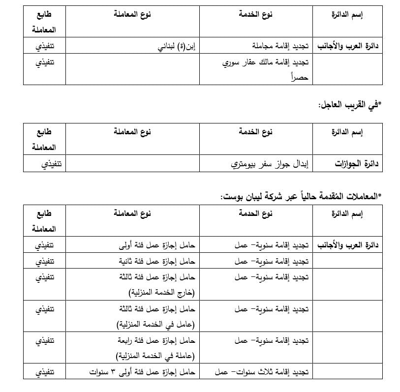 الأمن العام يعلن جدول الخدمات المتاحة عبر ليبان بوست