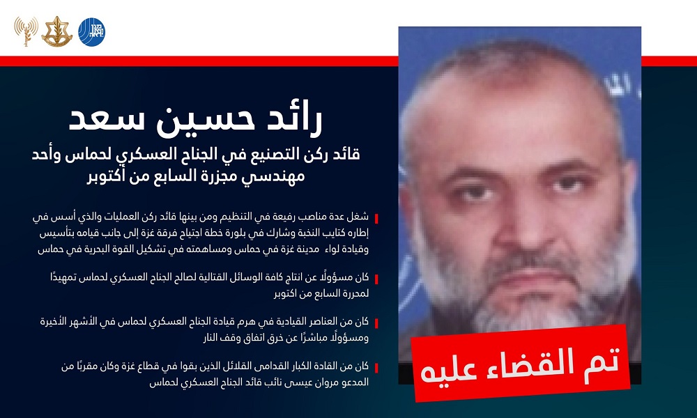 إسرائيل تؤكد مقتل القيادي بالقسام رائد سعد (فيديو)