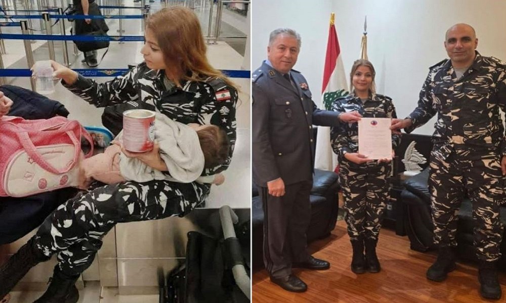 تكريم المعاون أول ناديا ناصر لرعايتها رضيعة في المطار